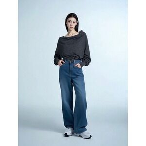 We the Free People Sweater Women Sz XS Gray Ribbed Knot Front Bat Sleeve Grunge